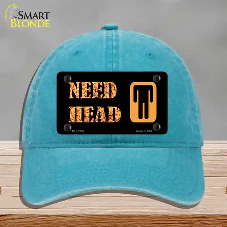 Need Head Novelty License Plate Hat Unconstructed Cotton / Lake Blue