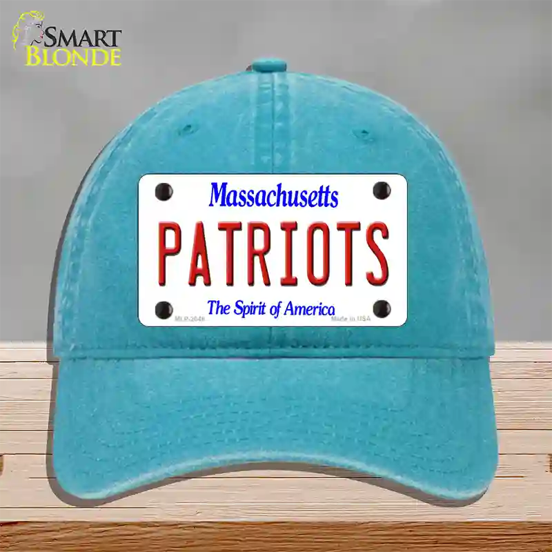 Patriots Massachusetts State Novelty License Plate Hat Unconstructed Cotton / Lake Blue