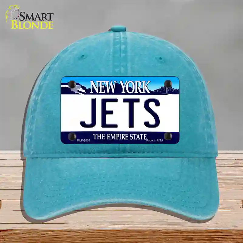 Jets New York State Novelty License Plate Hat Unconstructed Cotton / Lake Blue