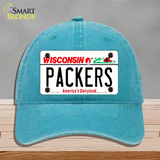 Packers Wisconsin State Novelty License Plate Hat Unconstructed Cotton / Lake Blue