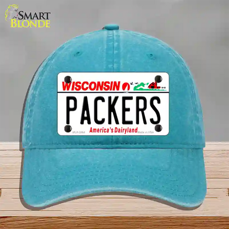 Packers Wisconsin State Novelty License Plate Hat Unconstructed Cotton / Lake Blue