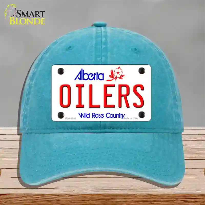 Oilers Alberta Canada Province Novelty License Plate Hat Unconstructed Cotton / Lake Blue