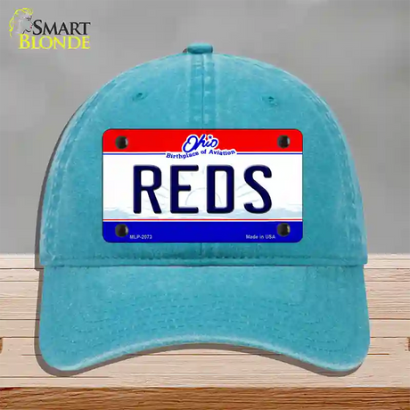 Reds Ohio State Novelty License Plate Hat Unconstructed Cotton / Lake Blue