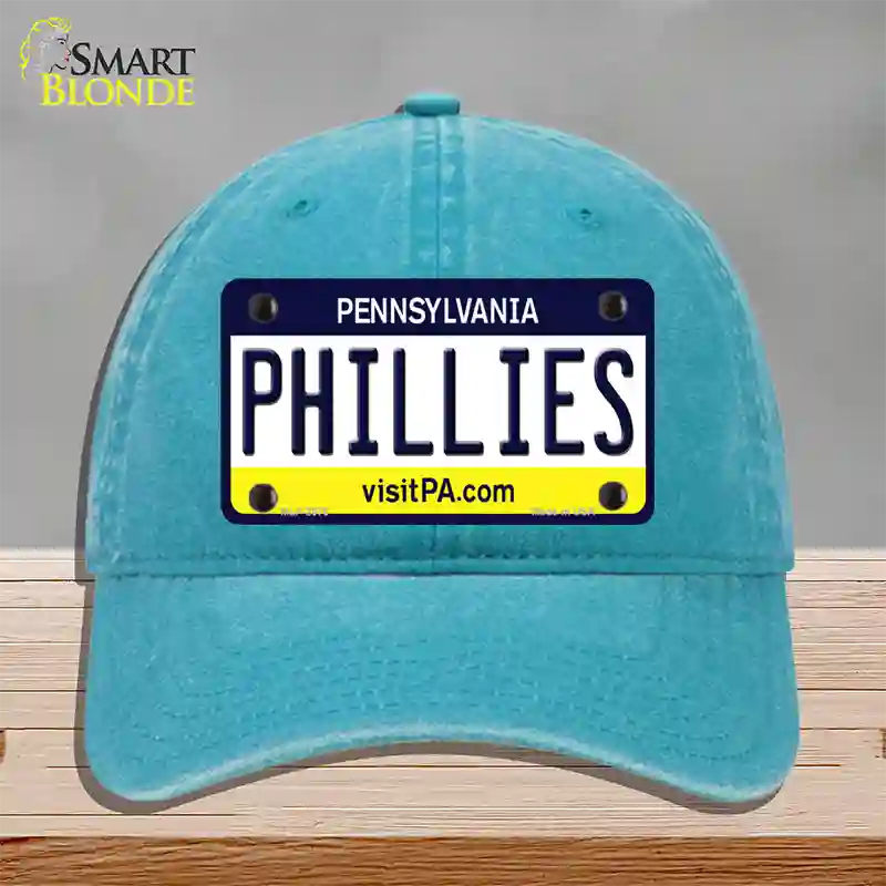 Phillies Pennsylvania State Novelty License Plate Hat Unconstructed Cotton / Lake Blue