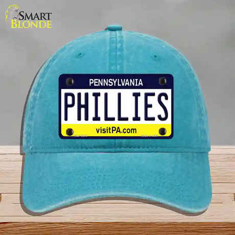 Phillies Pennsylvania State Novelty License Plate Hat Unconstructed Cotton / Lake Blue