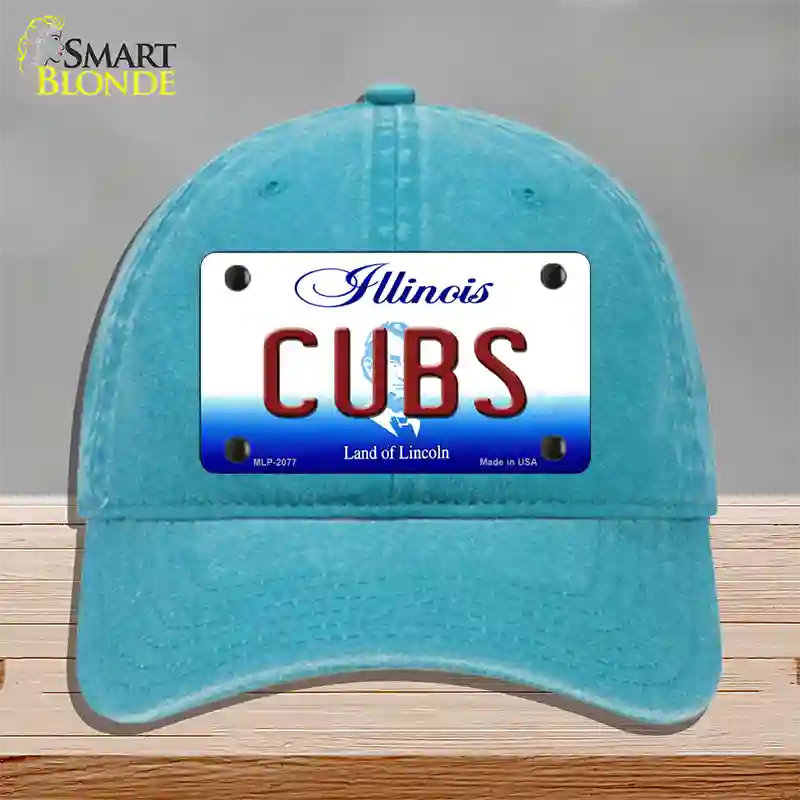 Cubs Chicago Illinois State Novelty License Plate Hat Unconstructed Cotton / Lake Blue