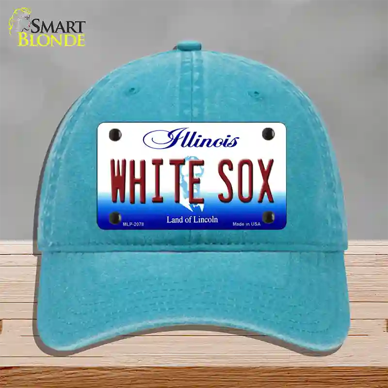 Whitesox Illinois State Novelty License Plate Hat Unconstructed Cotton / Lake Blue