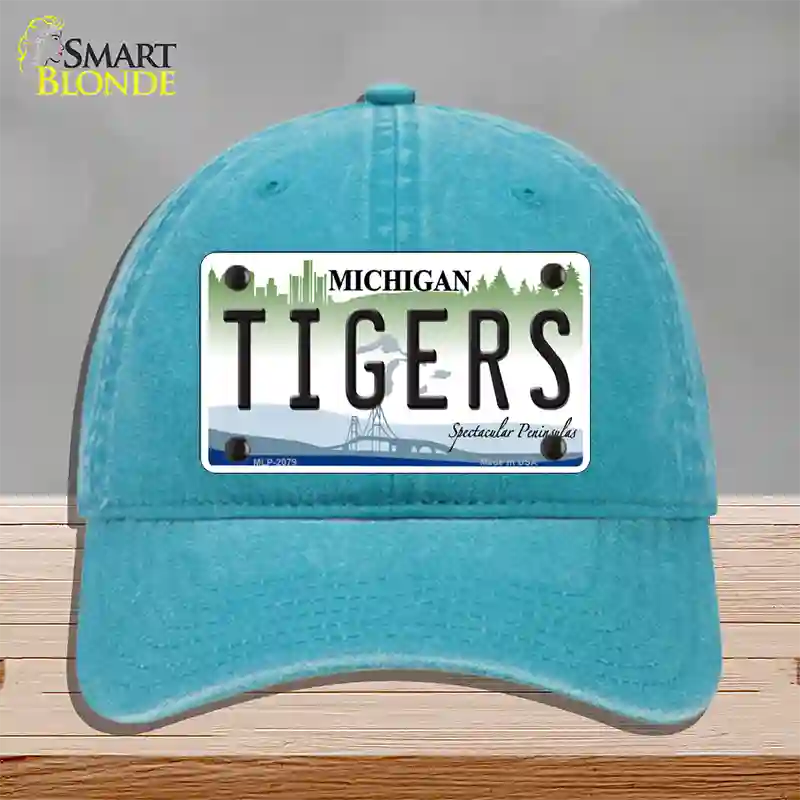 Tigers Michigan State Novelty License Plate Hat Unconstructed Cotton / Lake Blue