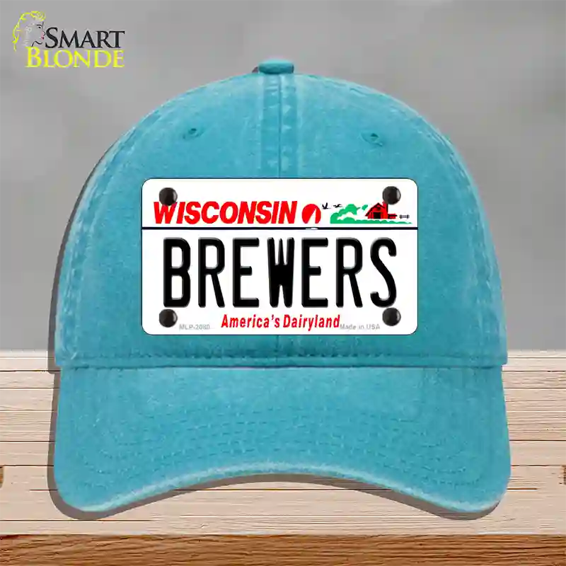 Brewers Wisconsin State Novelty License Plate Hat Unconstructed Cotton / Lake Blue