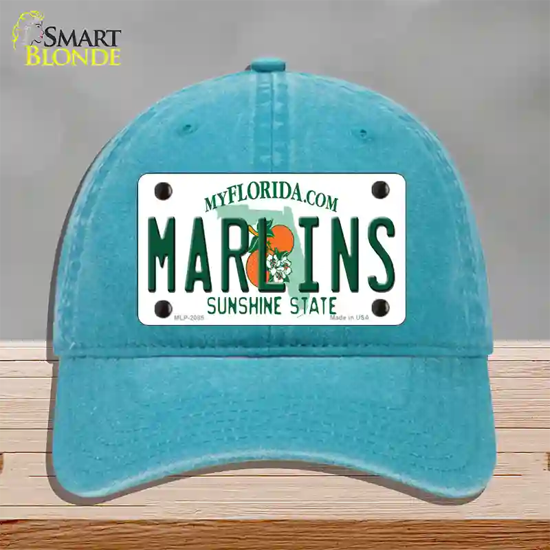 Marlins Florida State Novelty License Plate Hat Unconstructed Cotton / Lake Blue