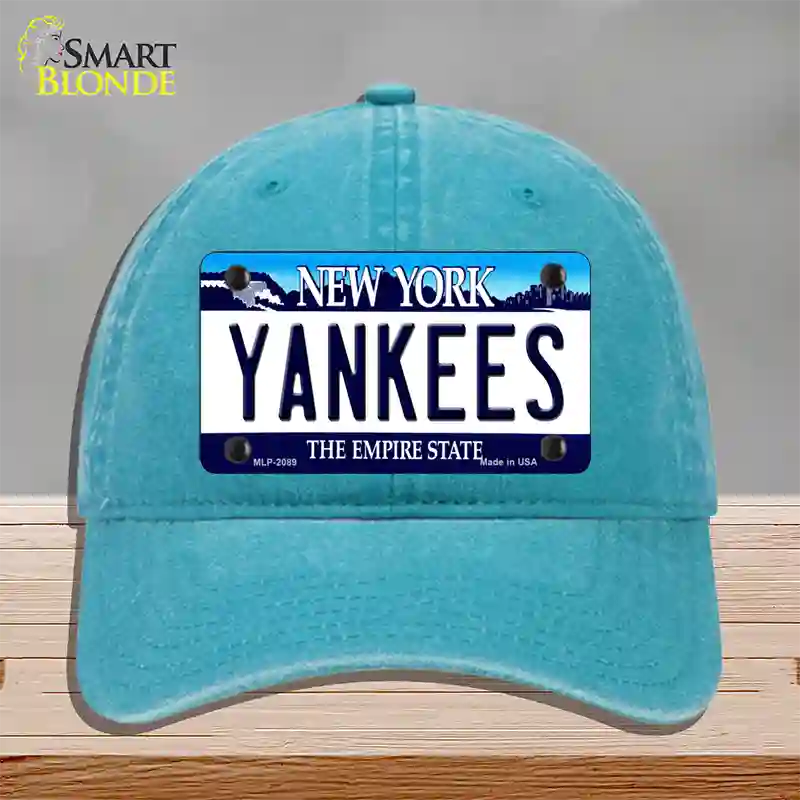 Yankees New York State Novelty License Plate Hat Unconstructed Cotton / Lake Blue