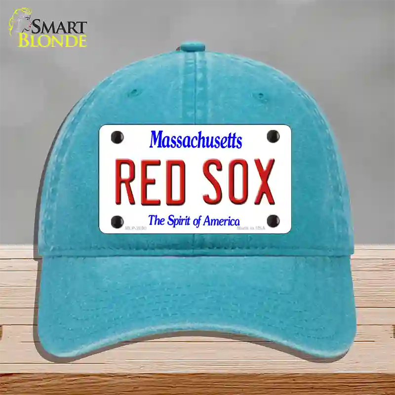 Red Sox Massachusetts State Novelty License Plate Hat Unconstructed Cotton / Lake Blue