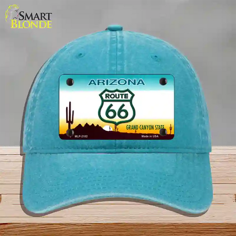 Route 66 Shield Arizona Novelty License Plate Hat Unconstructed Cotton / Lake Blue