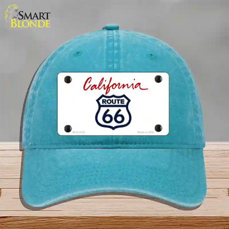 Route 66 Shield California Novelty License Plate Hat Unconstructed Cotton / Lake Blue