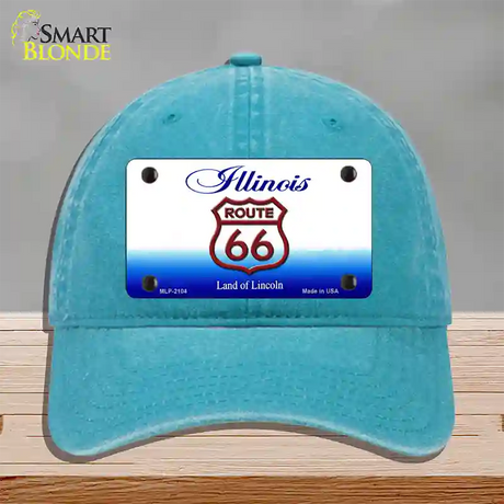 Route 66 Shield Illinois Novelty License Plate Hat Unconstructed Cotton / Lake Blue