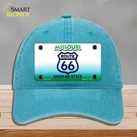 Route 66 Shield Missouri Novelty License Plate Hat Unconstructed Cotton / Lake Blue