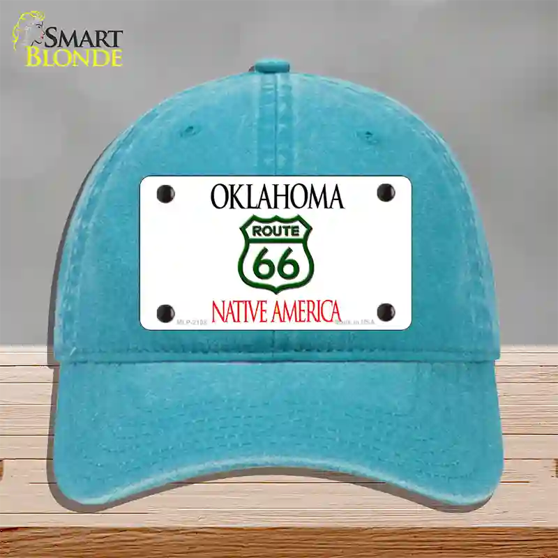 Route 66 Shield Oklahoma Novelty License Plate Hat Unconstructed Cotton / Lake Blue