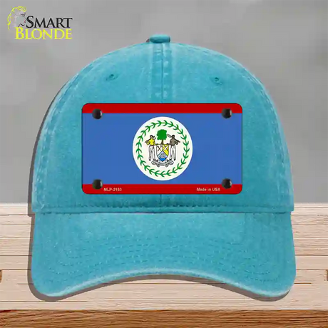 Belize Flag Novelty License Plate Hat Unconstructed Cotton / Lake Blue