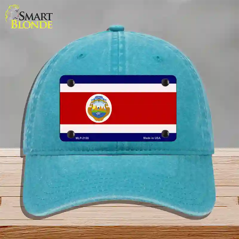 Costa Rica Flag Novelty License Plate Hat Unconstructed Cotton / Lake Blue