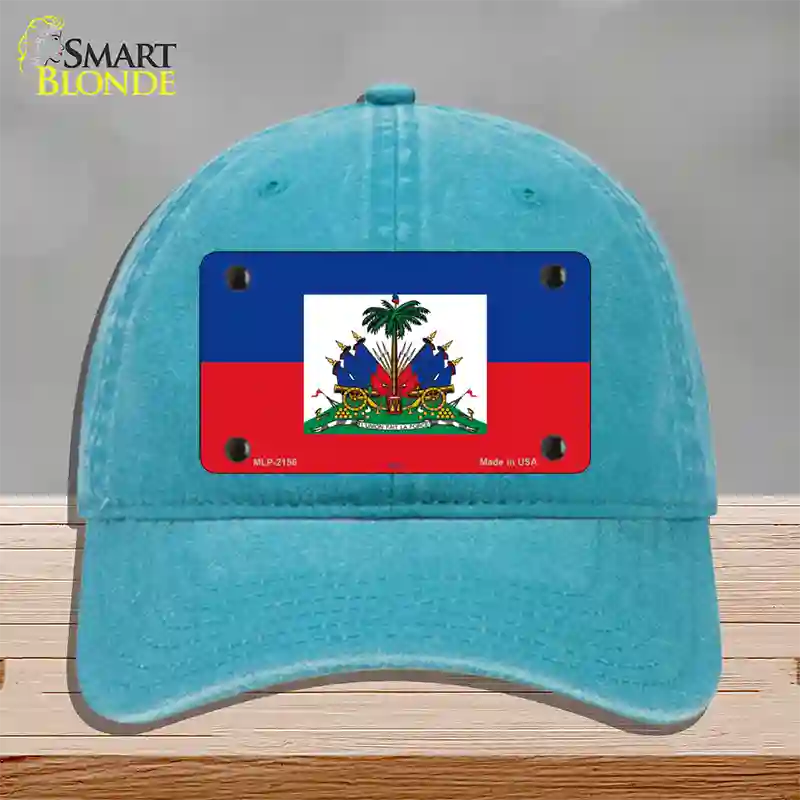 Haiti Flag Novelty License Plate Hat Unconstructed Cotton / Lake Blue