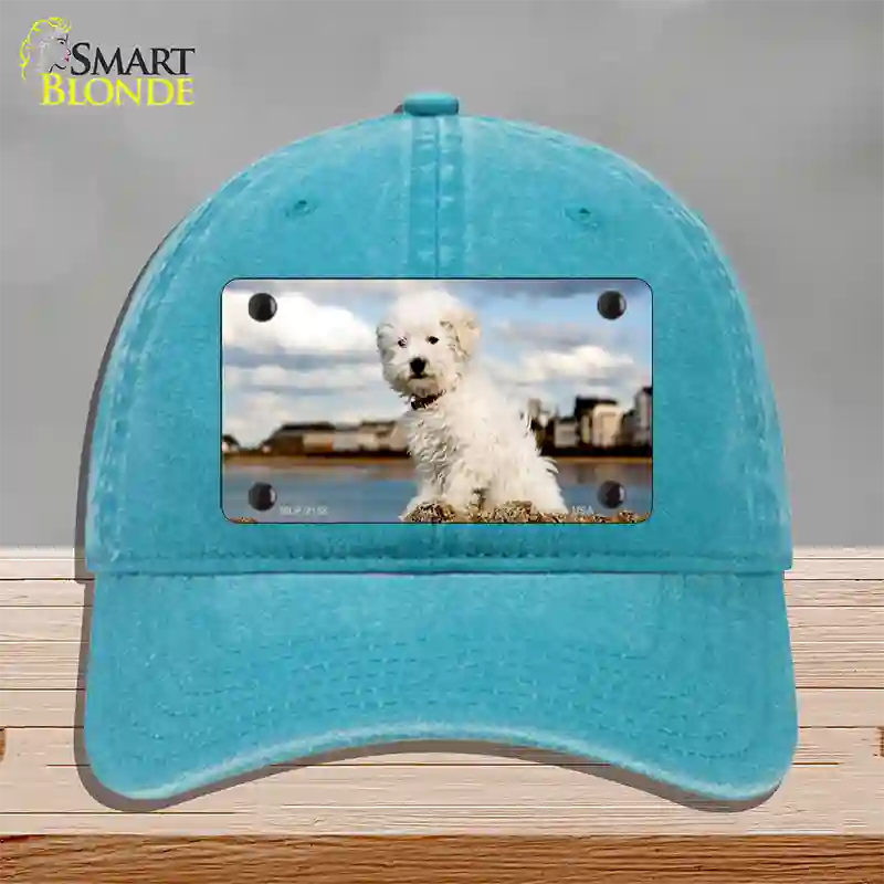 Bichon Frise Dog Novelty License Plate Hat Unconstructed Cotton / Lake Blue