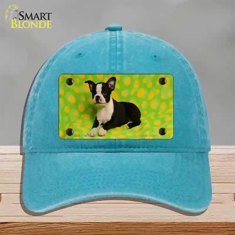 Boston Terrier Dog Novelty License Plate Hat Unconstructed Cotton / Lake Blue