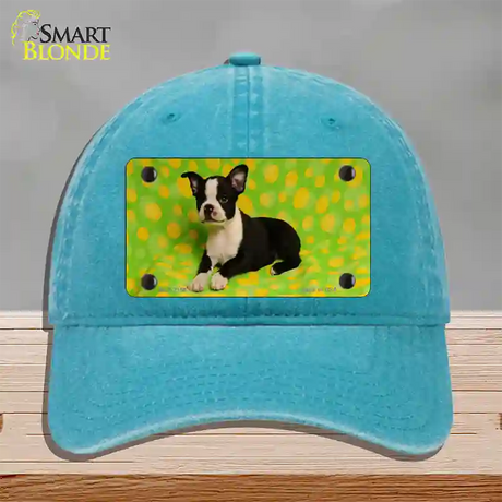 Boston Terrier Dog Novelty License Plate Hat Unconstructed Cotton / Lake Blue