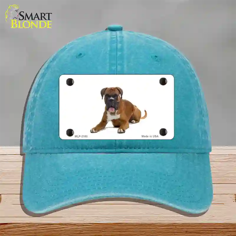 Boxer Dog Novelty License Plate Hat Unconstructed Cotton / Lake Blue