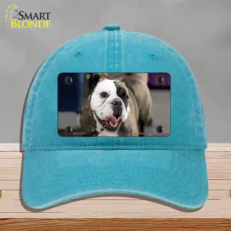 Bulldog Dog Novelty License Plate Hat Unconstructed Cotton / Lake Blue