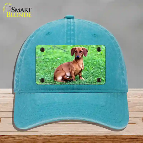 Dachshund Dog Novelty License Plate Hat Unconstructed Cotton / Lake Blue