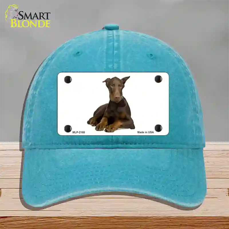 Doberman Pinscher Dog Novelty License Plate Hat Unconstructed Cotton / Lake Blue