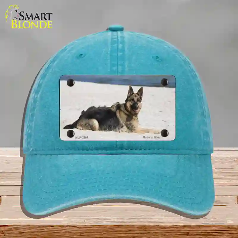 German Shepherd Dog Novelty License Plate Hat Unconstructed Cotton / Lake Blue