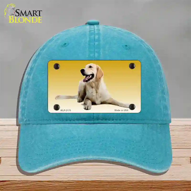 Golden Retriever Dog Novelty License Plate Hat Unconstructed Cotton / Lake Blue