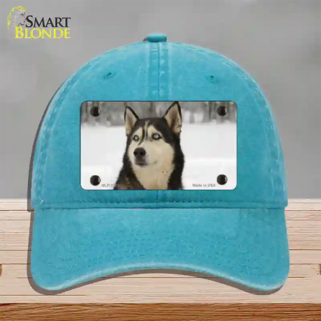 Husky Dog Novelty License Plate Hat Unconstructed Cotton / Lake Blue