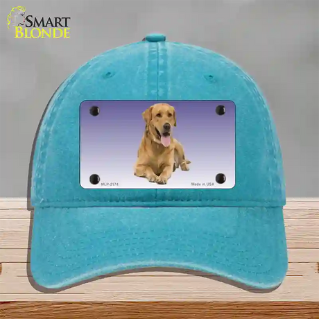 Yellow Labrador Retriever Dog Novelty License Plate Hat Unconstructed Cotton / Lake Blue