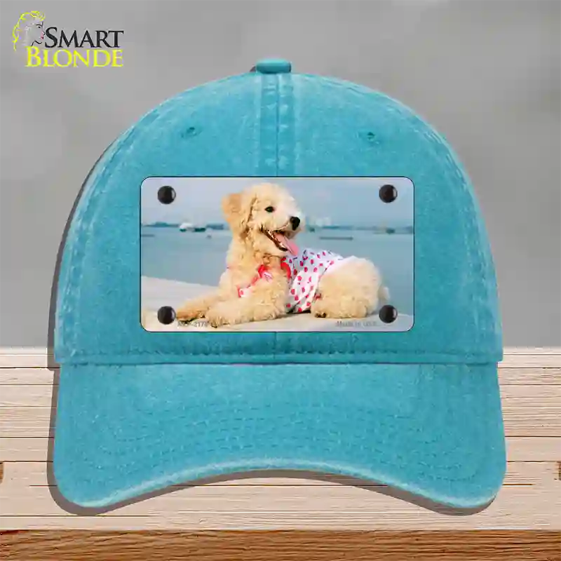 Poodle Dog Novelty License Plate Hat Unconstructed Cotton / Lake Blue