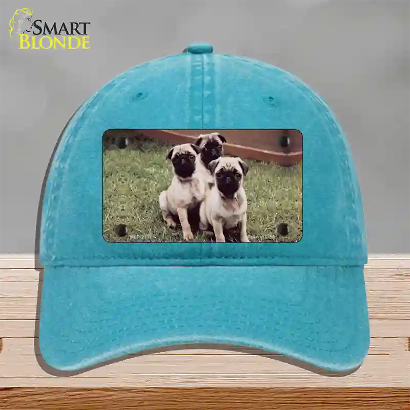 Pug Dog Novelty License Plate Hat Unconstructed Cotton / Lake Blue