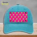 Lime Green Polka Dots Hot Pink Novelty License Plate Hat Unconstructed Cotton / Lake Blue