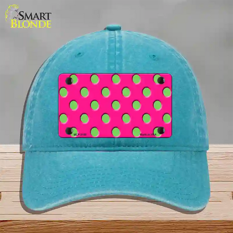 Lime Green Polka Dots Hot Pink Novelty License Plate Hat Unconstructed Cotton / Lake Blue