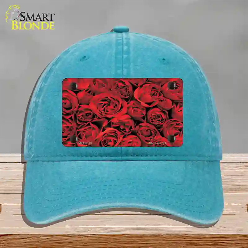 Red Roses Novelty License Plate Hat Unconstructed Cotton / Lake Blue