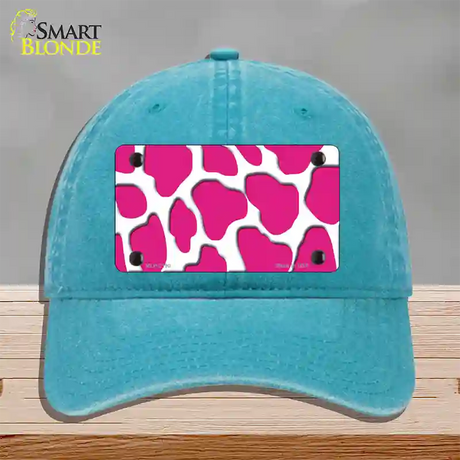 Pink White Giraffe Novelty License Plate Hat Unconstructed Cotton / Lake Blue