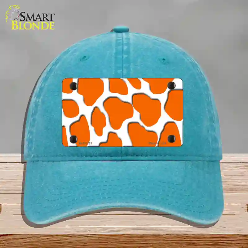 Orange White Giraffe Novelty License Plate Hat Unconstructed Cotton / Lake Blue