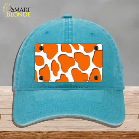 Orange White Giraffe Novelty License Plate Hat Unconstructed Cotton / Lake Blue