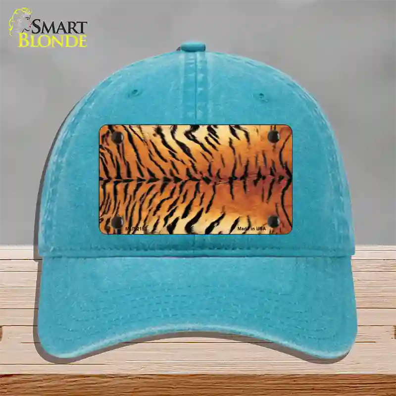 Tiger Pattern Novelty License Plate Hat Unconstructed Cotton / Lake Blue