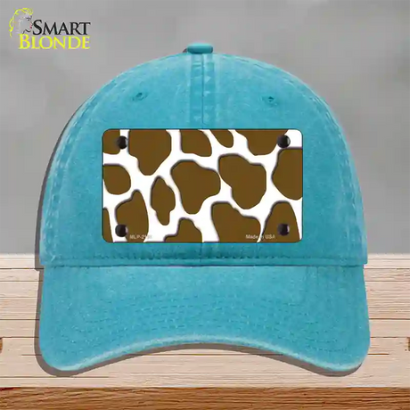 Brown White Giraffe Novelty License Plate Hat Unconstructed Cotton / Lake Blue