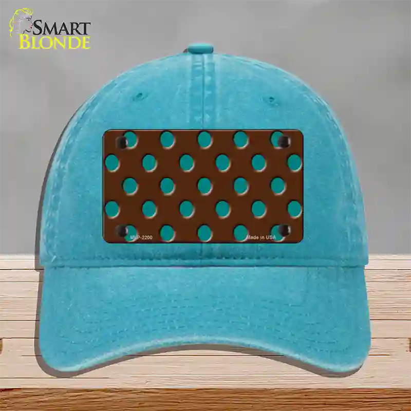 Teal Polka Dots Brown Novelty License Plate Hat Unconstructed Cotton / Lake Blue