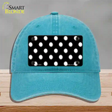 White Polka Dots Black Novelty License Plate Hat Unconstructed Cotton / Lake Blue