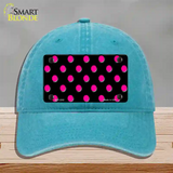 Hot Pink Polka Dots Black Novelty License Plate Hat Unconstructed Cotton / Lake Blue