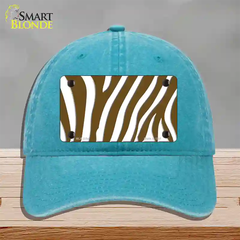 Brown White Zebra Novelty License Plate Hat Unconstructed Cotton / Lake Blue