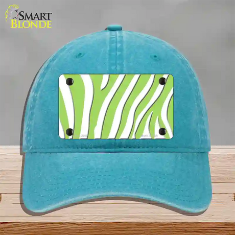 Lime Green White Zebra Novelty License Plate Hat Unconstructed Cotton / Lake Blue